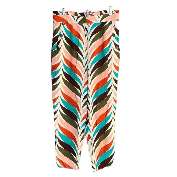Anthropologie Hutch Raven Printed Tapered Trousers Women's Size 12 Linen Pants - Picture 1 of 10
